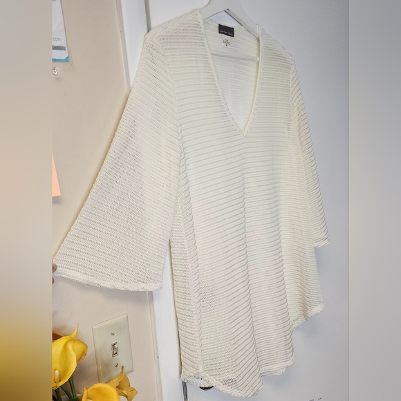 Jordan Taylor Swim Cover Up Mesh Tunic Bell Sleeve In Ivory Size M - Picture 4 of 11